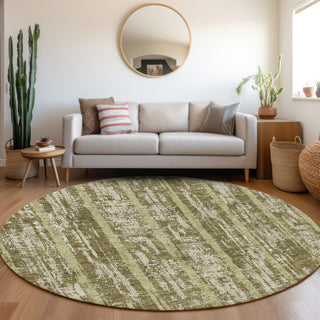 Piper Looms Mayfield Stripes AMF892 Olive Machine Washable Area Rug Round Lifestyle Image Feature
