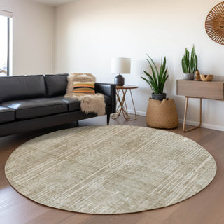 Piper Looms Mayfield Stripes AMF893 Beige Machine Washable Area Rug Round Lifestyle Image Feature
