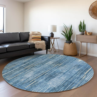 Piper Looms Mayfield Stripes AMF893 Blue Machine Washable Area Rug Round Lifestyle Image Feature