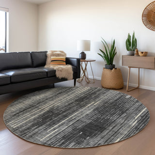 Piper Looms Mayfield Stripes AMF893 Charcoal Machine Washable Area Rug Round Lifestyle Image Feature