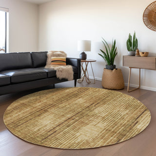 Piper Looms Mayfield Stripes AMF893 Copper Machine Washable Area Rug Round Lifestyle Image Feature