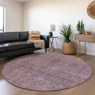 Piper Looms Mayfield Stripes AMF893 Mauve Machine Washable Area Rug Round Lifestyle Image Feature