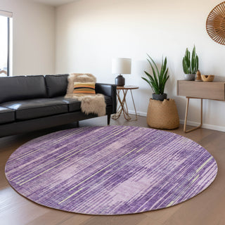 Piper Looms Mayfield Stripes AMF893 Purple Machine Washable Area Rug Round Lifestyle Image Feature