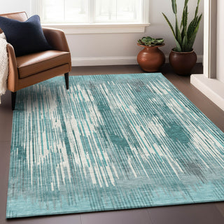 Piper Looms Mayfield Stripes AMF893 Teal Machine Washable Area Rug Lifestyle Image Feature