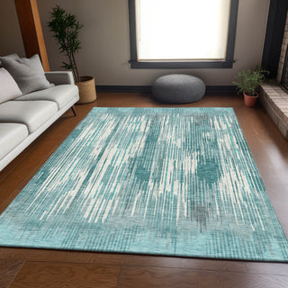 Piper Looms Mayfield Stripes AMF893 Teal Machine Washable Area Rug Lifestyle Image Feature