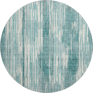 Piper Looms Mayfield Stripes AMF893 Teal Machine Washable Area Rug Round Main Image
