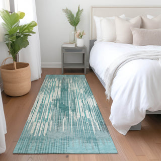 Piper Looms Mayfield Stripes AMF893 Teal Machine Washable Area Rug Runner Lifestyle Image Feature