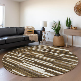 Piper Looms Mayfield Stripes AMF894 Brown Machine Washable Area Rug Round Lifestyle Image Feature