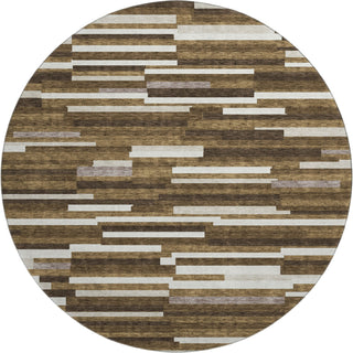 Piper Looms Mayfield Stripes AMF894 Brown Machine Washable Area Rug Round Main Image