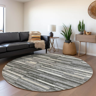 Piper Looms Mayfield Stripes AMF894 Gray Machine Washable Area Rug Round Lifestyle Image Feature