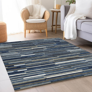 Piper Looms Mayfield Stripes AMF894 Navy Machine Washable Area Rug Lifestyle Image Feature