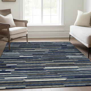 Piper Looms Mayfield Stripes AMF894 Navy Machine Washable Area Rug Lifestyle Image Feature