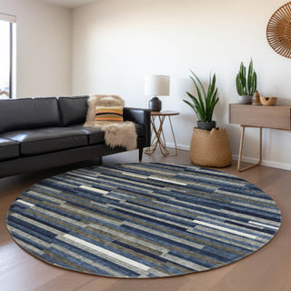 Piper Looms Mayfield Stripes AMF894 Navy Machine Washable Area Rug Round Lifestyle Image Feature