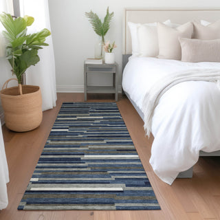 Piper Looms Mayfield Stripes AMF894 Navy Machine Washable Area Rug Runner Lifestyle Image Feature