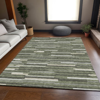 Piper Looms Mayfield Stripes AMF894 Olive Machine Washable Area Rug Lifestyle Image Feature