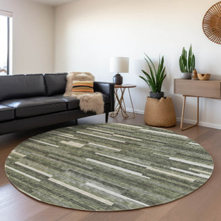 Piper Looms Mayfield Stripes AMF894 Olive Machine Washable Area Rug Round Lifestyle Image Feature