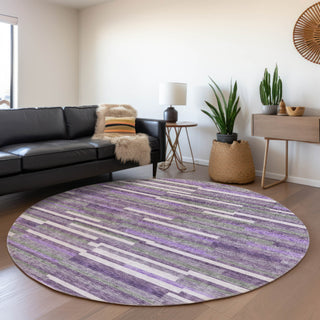 Piper Looms Mayfield Stripes AMF894 Purple Machine Washable Area Rug Round Lifestyle Image Feature