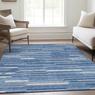 Piper Looms Mayfield Stripes AMF894 Sky Machine Washable Area Rug Lifestyle Image Feature
