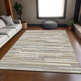 Piper Looms Mayfield Stripes AMF894 Taupe Machine Washable Area Rug Lifestyle Image Feature