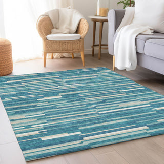 Piper Looms Mayfield Stripes AMF894 Teal Machine Washable Area Rug Lifestyle Image Feature