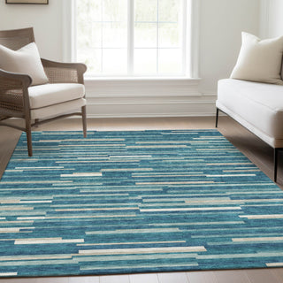 Piper Looms Mayfield Stripes AMF894 Teal Machine Washable Area Rug Lifestyle Image Feature