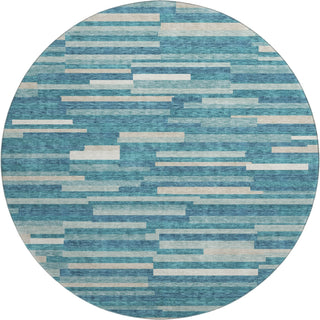 Piper Looms Mayfield Stripes AMF894 Teal Machine Washable Area Rug Round Main Image