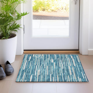 Piper Looms Mayfield Stripes AMF894 Teal Machine Washable Area Rug Scatter Lifestyle Image Feature