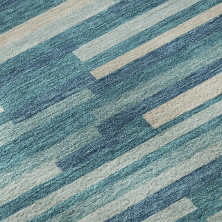 Piper Looms Mayfield Stripes AMF894 Teal Machine Washable Area Rug Swatch Image