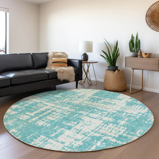 Piper Looms Mayfield Modern AMF895 Aqua Machine Washable Area Rug Round Lifestyle Image Feature