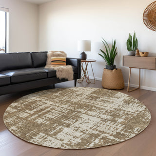 Piper Looms Mayfield Modern AMF895 Brown Machine Washable Area Rug Round Lifestyle Image Feature