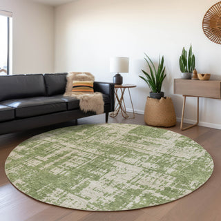 Piper Looms Mayfield Modern AMF895 Green Machine Washable Area Rug Round Lifestyle Image Feature