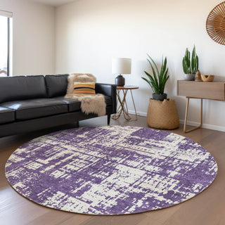 Piper Looms Mayfield Modern AMF895 Purple Machine Washable Area Rug Round Lifestyle Image Feature