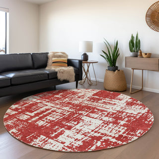 Piper Looms Mayfield Modern AMF895 Red Machine Washable Area Rug Round Lifestyle Image Feature