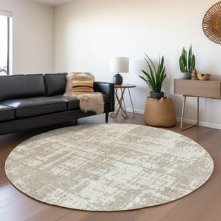 Piper Looms Mayfield Modern AMF895 Taupe Machine Washable Area Rug Round Lifestyle Image Feature
