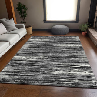 Piper Looms Mayfield Stripes AMF896 Black Machine Washable Area Rug Lifestyle Image Feature