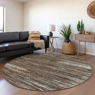 Piper Looms Mayfield Stripes AMF896 Brown Machine Washable Area Rug Round Lifestyle Image Feature