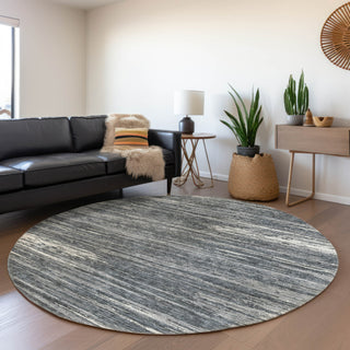 Piper Looms Mayfield Stripes AMF896 Gray Machine Washable Area Rug Round Lifestyle Image Feature