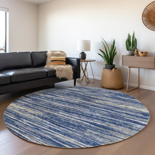 Piper Looms Mayfield Stripes AMF896 Navy Machine Washable Area Rug Round Lifestyle Image Feature
