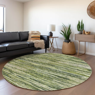 Piper Looms Mayfield Stripes AMF896 Olive Machine Washable Area Rug Round Lifestyle Image Feature