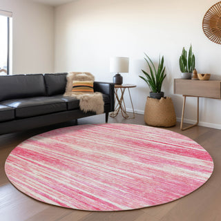 Piper Looms Mayfield Stripes AMF896 Pink Machine Washable Area Rug Round Lifestyle Image Feature