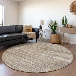 Piper Looms Mayfield Stripes AMF896 Taupe Machine Washable Area Rug Round Lifestyle Image Feature
