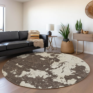 Piper Looms Mayfield Modern AMF897 Brown Machine Washable Area Rug Round Lifestyle Image Feature