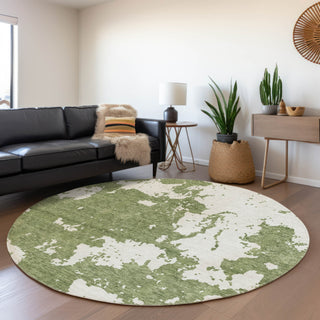 Piper Looms Mayfield Modern AMF897 Green Machine Washable Area Rug Round Lifestyle Image Feature