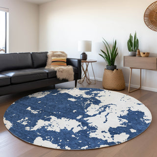 Piper Looms Mayfield Modern AMF897 Navy Machine Washable Area Rug Round Lifestyle Image Feature