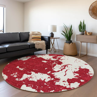 Piper Looms Mayfield Modern AMF897 Red Machine Washable Area Rug Round Lifestyle Image Feature