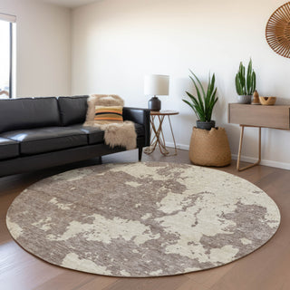 Piper Looms Mayfield Modern AMF897 Taupe Machine Washable Area Rug Round Lifestyle Image Feature
