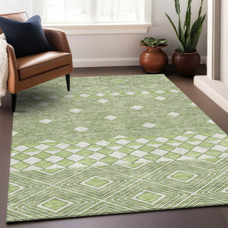 Piper Looms Mayfield Diamonds AMF898 Aloe Machine Washable Area Rug Lifestyle Image Feature