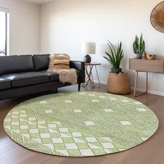 Piper Looms Mayfield Diamonds AMF898 Aloe Machine Washable Area Rug Round Lifestyle Image Feature