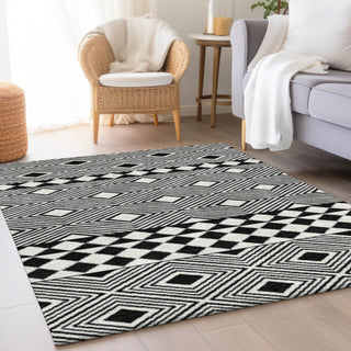Piper Looms Mayfield Diamonds AMF898 Black Machine Washable Area Rug Lifestyle Image Feature