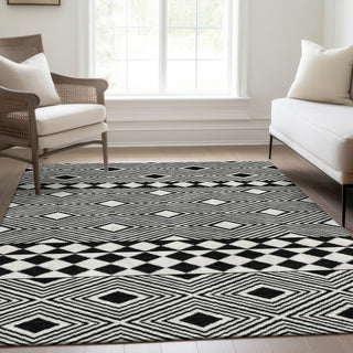 Piper Looms Mayfield Diamonds AMF898 Black Machine Washable Area Rug Lifestyle Image Feature